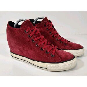 Converse Chuck Taylor All Star Red Suede Hidden Wedge Heel Shoes Women's 9 Lux